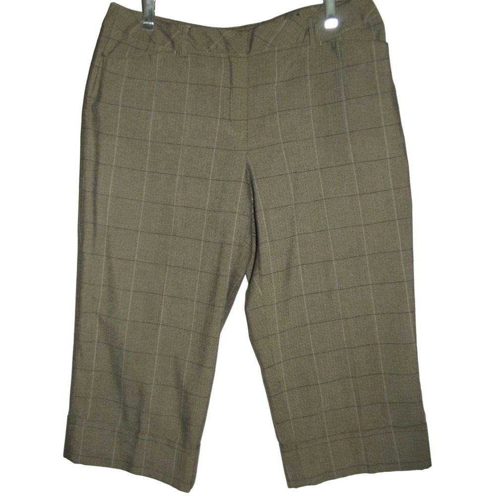 Worthington 14P x 20" Brown Plaid Mid Rise Cropped Cuffed Pants 14S capri crop